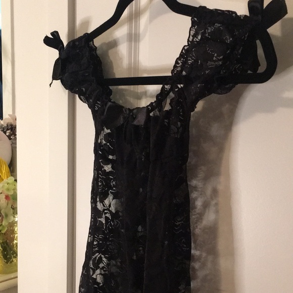 Black Lace & Satin Bows Lingerie Top - Picture 8 of 11